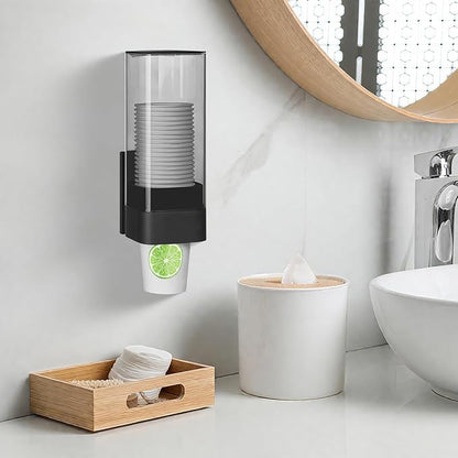 MYITYARD Cup Dispenser, Pull Type Wall Mount Cup Holder for Water Cooler Fit 3oz-5oz Disposable Paper and Plastic Cups, Bathroom Mouthwash Cup Dispenser for Home, Office, Gym, Hospital (Black)