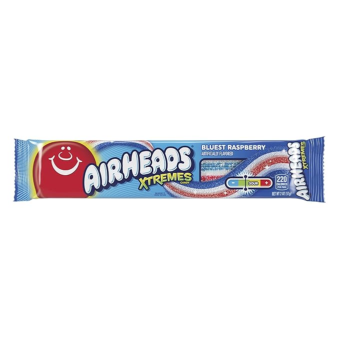Airheads Xtremes Belts Holiday Candy, Chewy Candy Package, Christmas Stocking Stuffers for Adults & Kids, Bluest Raspberry Fruit Flavor Artificially Flavored, 2 Ounces (18-Pack)