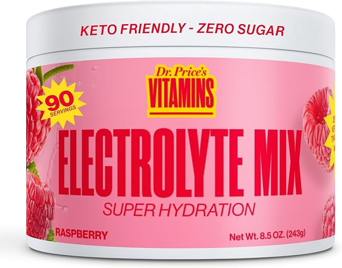 Dr. Price’s Electrolytes Powder Bulk | Raspberry 90 Servings | Sugar Free Hydration Powder with 72+ Trace Minerals | Keto, Vegan, Electrolyte Drink Mix | Doctor-Formulated, Made in USA