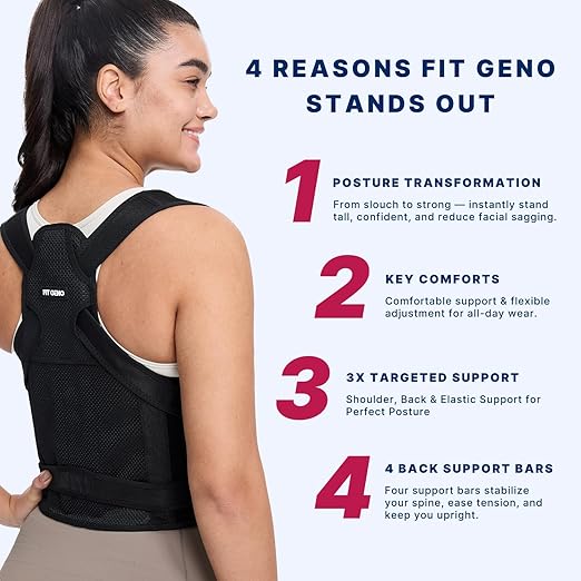 Fit Geno Posture Corrector for Women and Men - Adjustable Back Brace & Straightener for Scoliosis Hunchback Correction Back Pain Spine Corrector Back Support and Posture Trainer Large/X-Large