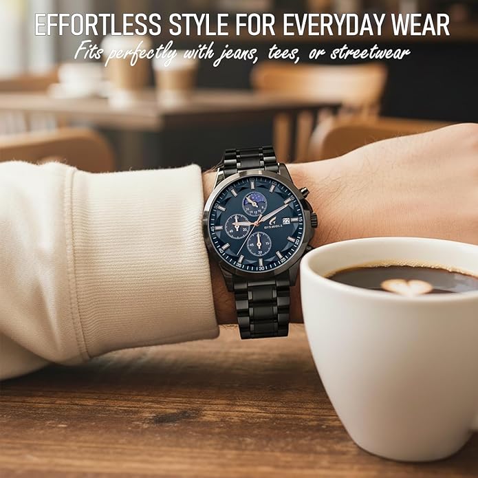 Distinctive Mens Analog Chronograph Watches with Auto Date & Multi Subdials, Fashion Casual Sport Quartz Wrist Watches with Luminous, 3ATM Waterproof, Valentines Day Gifts for Him, Boyfriend, Husband, Dad
