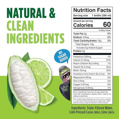 Blue Stripes Cacao Water - Cold Pressed Superfruit Hydration with Electrolytes & Antioxidants, No Sugar Added, All Natural, Great for Protein Shakes & Smoothies - Lime, 6 Pack