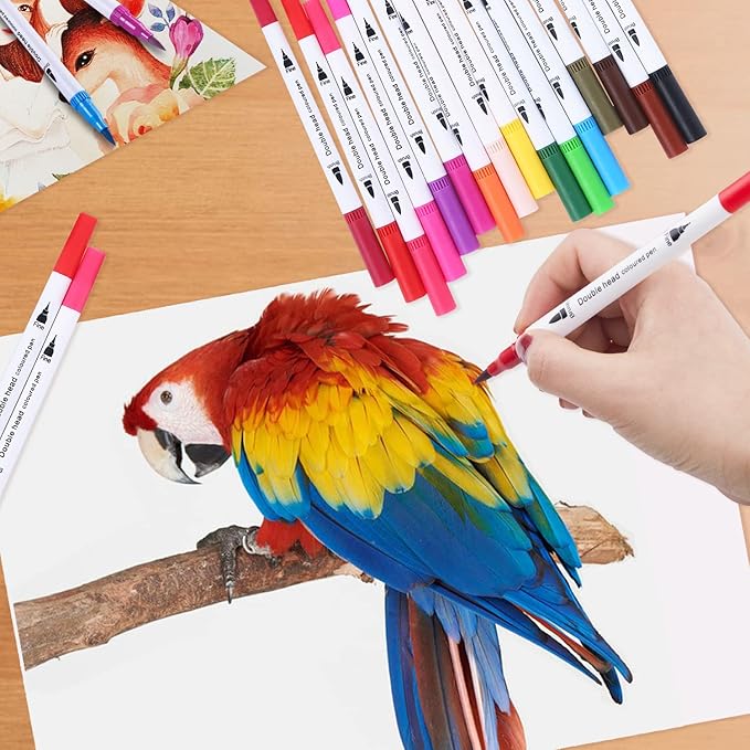 100 Colors Art Markers for Coloring,Coloring Pens,Dual Brush Tip Markers for Adult Drawing,Fine Tip Pens for Art,Journaling,Doodling & Lettering