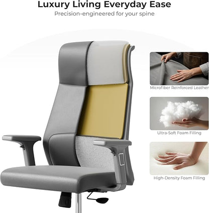 EUREKA ERGONOMIC Valen Leather Desk Chair, High Back Office Chair, Microfiber PU Leather Office Chair with Wheels, Executive Office Chair Comfy for Samll Spaces(Pack of 10, Gray)