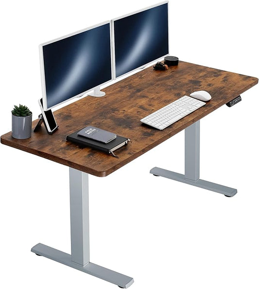VIVO Electric 60 x 24 in Rustic Standing Desk, Memory Height Adjustment, 1B Series, One-Piece Vintage Brown Top, Gray Frame, DESK-KIT-1G6N