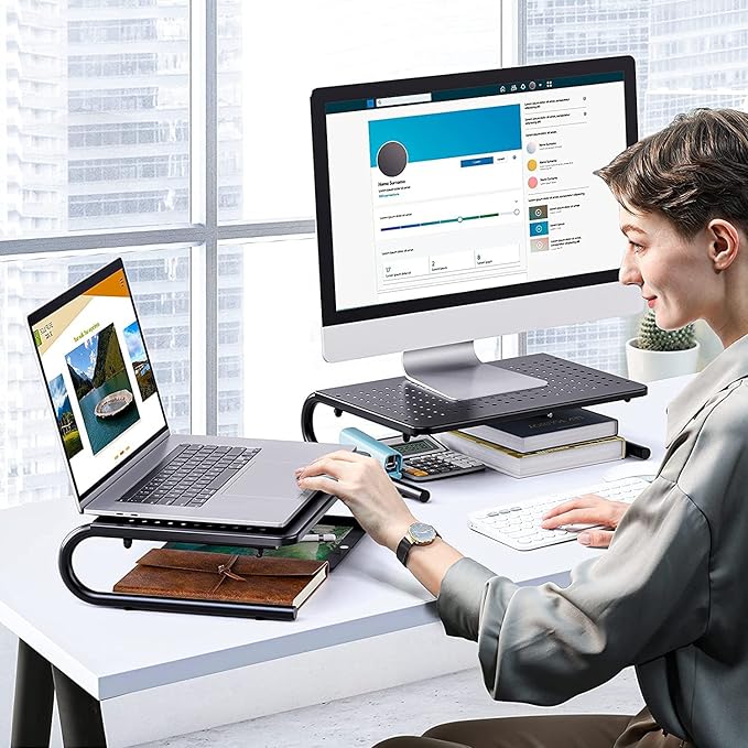 Monitor Riser for Desk, Desk Organizer,Laptop Shelf w/Vented for Screen, Computer Stand for PC, Printer, for Home & Office