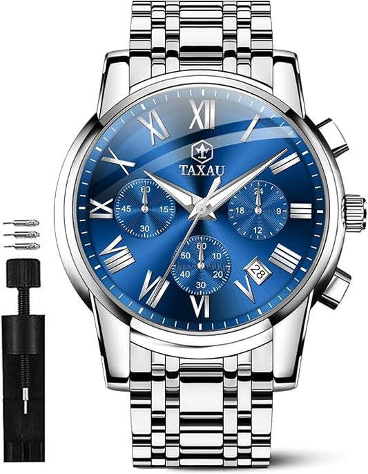 Mens Silver Watch Luxury Minimalist Dress Watch Classic Waterproof Watches for Men Analog Quartz Stainless Steel Men's Wrist Watches with Date Luminous Relojes para Hombres
