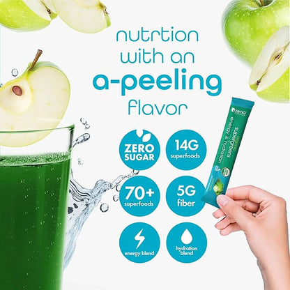 Zena Nutrition Organic Super Greens Energy & Hydration Powder, 70+ Superfoods, 0 Sugar, 5G Fiber, Spirulina, Chlorella, Prebiotics/Probiotics, Natural Caffeine + Electrolytes, 40 Drink Mix Packets