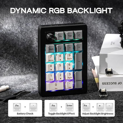 EPOMAKER EK21 VIA Gasket Number Pad with 1000mAh Battery, BT 5.0/2.4GHz/Wired Hot-Swap Numpad with Aluminum Alloy knob, Programmable for Win/Mac/Gaming (Black Silver, Wisteria V2 Switch)