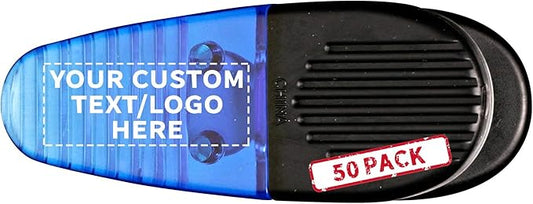50 Magnetic Memo Holders Set - Customizable Text, Logo - Large Clip, Plastic - TBlue