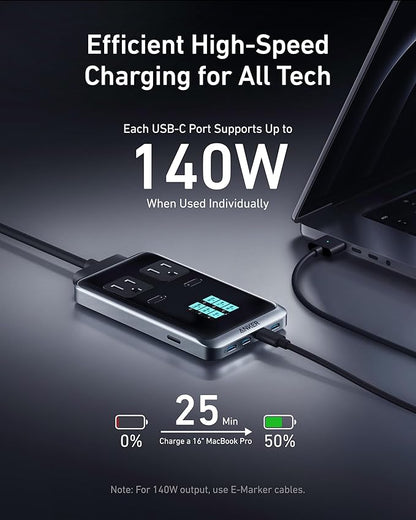 Anker Prime Charging Station, 240W 8-in-1 Power Strip, 5ft Detachable Extension Cord with Multiple Outlets, 2 AC, 4 USB C, 2 USB A, for iPhone, MacBook, Desk Accessories, Home Office (Not for Travel)