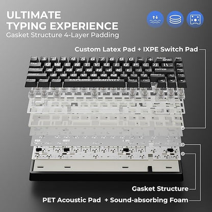x XVX M67 Wireless 60% Percent Keyboard, QMK/VIA Topographic Gaming Keyboard, Tri-Mode Thocky Creamy Mechanical Key board, Hot Swappable Gasket Mount RGB IMD Tech for Win/Mac, Miami Theme, Black