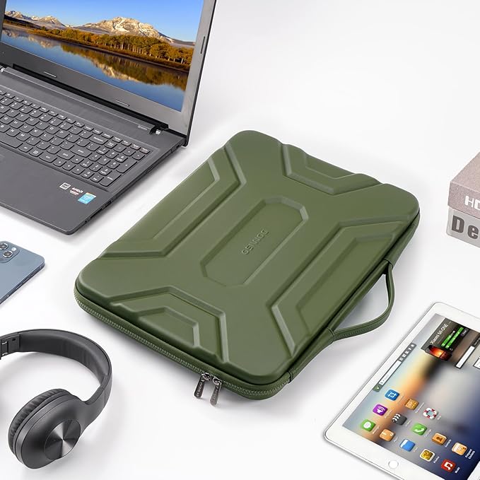 DOMISO 14 inch Laptop Sleeve with Handle Shockproof Computer Bag Waterproof EVA Protective Carrying Case for 14" HP Dell Asus Lenovo Laptop, Green