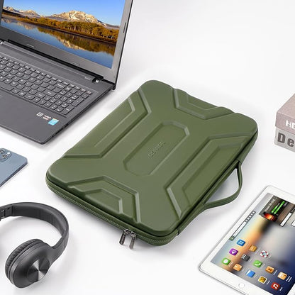 DOMISO 15.6 inch Laptop Sleeve Shoulder Bag Shockproof Computer Bag Waterproof EVA Protective Carrying Case for 16" MacBook Pro/Max M2 M1 2019-2023,15"-16" HP Dell Asus Laptop,Dell XPS 15,Green