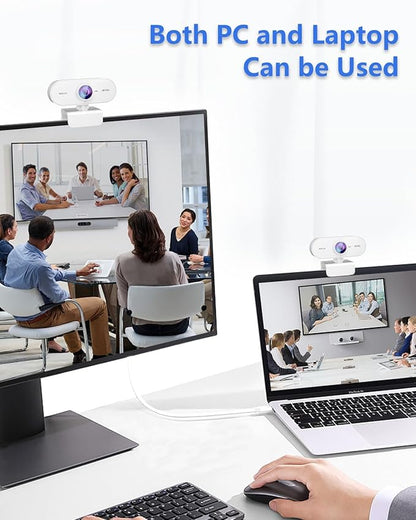 Webcam 1080P HD,Web cam with Microphone, Noise Cancellation, Wide-Angle Lens, Auto Light Correction, Plug & Play USB Webcam for Laptop, Desktop, PC, Mac, Zoom, Skype, Streaming,White