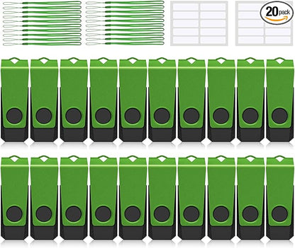 4GB USB Flash Drive 20 Pack AGECASH Thumb Drive Bulk USB 2.0 Flash Drives Pack with Labels & Lanyards Swivel Memory Stick Zip Jump Drives Multipack 4GB (Green)