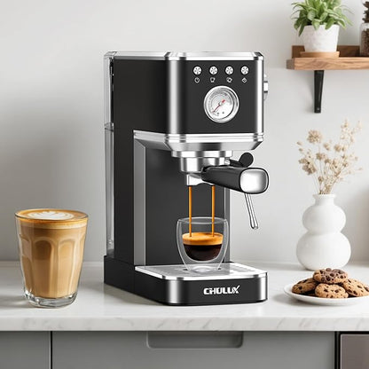 CHULUX Slim Espresso Machine with Milk Frother Steam Wand, 20 Bar Professional Italian Pump Espresso Coffee Machine for Home Cappuccino & Latte Maker, Black Stainless Steel