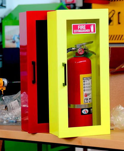 Fire Extinguisher Mount - Neon Cabinet with Door - 22 Gauge Steel, Powdercoat Finish, Metal Handle, Universal Wall Mountability - 5 -10 lb. Capacity - Made in USA - Extinguisher Not Included