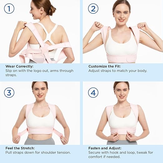 Vicorrect Posture Corrector for Women and Men: Adjustable Brace Straps for Upper Back Pain Relief and Shoulder Support (Pink, S/M)
