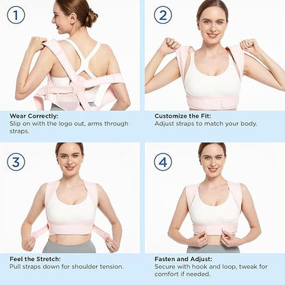 Vicorrect Posture Corrector for Women and Men: Adjustable Brace Straps for Upper Back Pain Relief and Shoulder Support (Pink, S/M)