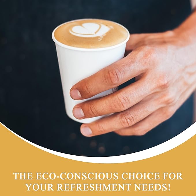 three leaf 8 Oz. Disposable Paper Cups, (White) 200 Ct. (4 Packs Of 50), Hot/Cold Cup For Coffee, Water, Tea, Juice, Picnic, Party, Travel And Events