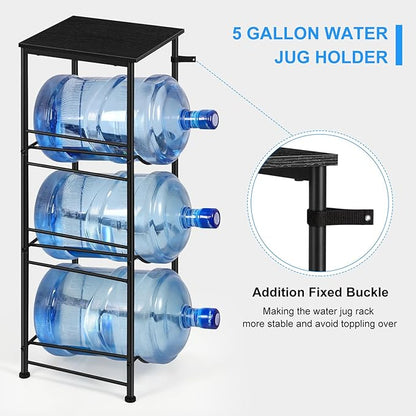 OYEAL Water Jug Holder Stand 5 Gallon Water Bottle Holder Organizer With Shelf, Heavy Duty 3 Tier Water Bottle Storage Rack for Kitchen, Office, Living Room, Black