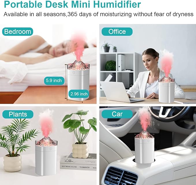 Small Humidifier - 400ml Small Humidifiers for Desk, Mini Desk Humidifier for Office Plants with 2 Modes Large Spray, Waterless Auto-Off Humidifiers with 7-Color Night Light for Bedroom