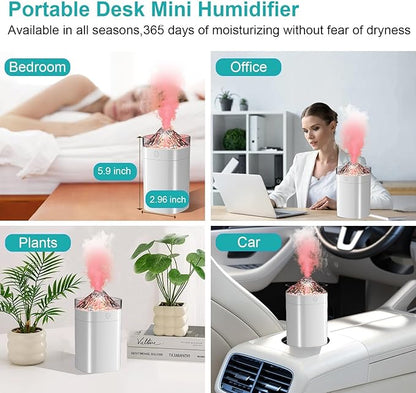 Small Humidifier - 400ml Small Humidifiers for Desk, Mini Desk Humidifier for Office Plants with 2 Modes Large Spray, Waterless Auto-Off Humidifiers with 7-Color Night Light for Bedroom