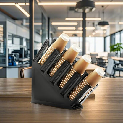 CURTA Paper Cup and Lid Holder, Disposable Paper Cup Dispenser 4 Compartment Coffee Cup and Lid Storage Organizer Holder for Countertop Coffee Station Bar Restaurant Breakroom