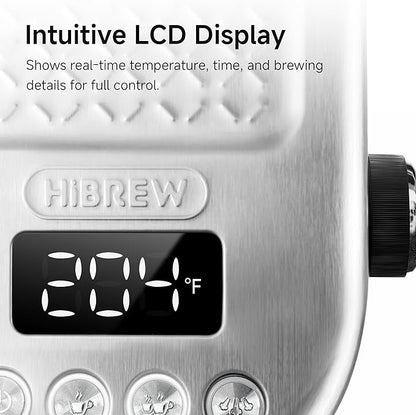 HIBREW Espresso Machine 20 Bar, Semi-Automatic Cappuccino Maker with Milk Frother for Latte Art, Adjustable Temperature & Water Volume, with Display, Pressure Gauge & Stainless Steel Body