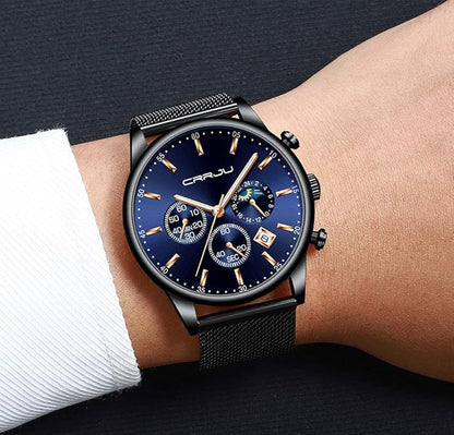 CRRJU Men's Fashion Casual Watches Auto Date Chronograph Watch Men Nice Work Watches Waterproof 30M Full Steel Quartz with Mesh Strap