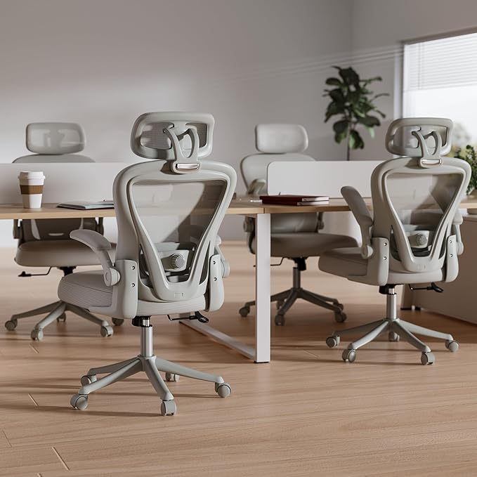 Computer Desk Chair, Ergonomic Office Chair M903 with Wheels, High Back Mesh Office Chair with Adjustable Lumbar Support, Headrest, Flip-Up Armrests, All-Grey