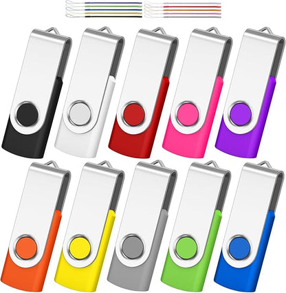 AreTop Flash Drive 4GB 10 Pack, Pen Drive Memory Stick USB2.0 USB Flash Drive Bulk Swivel Thumb Drives 4GB Stick Memorias USB Date Storage 10 PCS - Mixed Colors