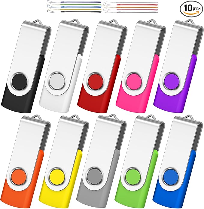 AreTop 32GB Flash Drive, Pack of 10 USB Drive, Portable Keychain Lanyard Thumb Drive for Date Storage, Jump Drive Colorful Multipack, USB2.0 USB Flash Drive 10 Pack(10 Pack 32GB, Mix-Colors)