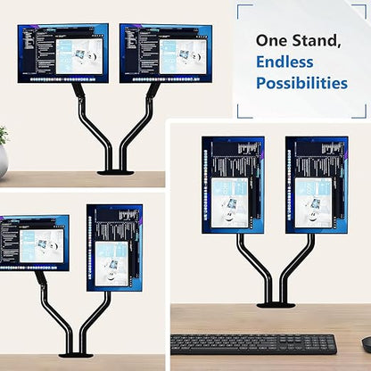 Lyngins Dual Monitor Stand, 17-32 inch Monitor Mounts for 2 Computer Screens, VESA Mount with 75/100 mm, Each Arm Supports Up to 20.94 lbs, Double Monitors Arm Desk Mount - Black