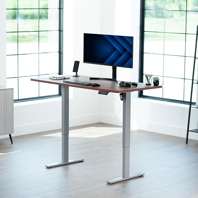 VIVO Electric 60 x 30 in Standing Desk, Memory Height Adjustment, 1B Series, Dark Walnut Top Gray Frame, DESK-KIT-1G6D-30