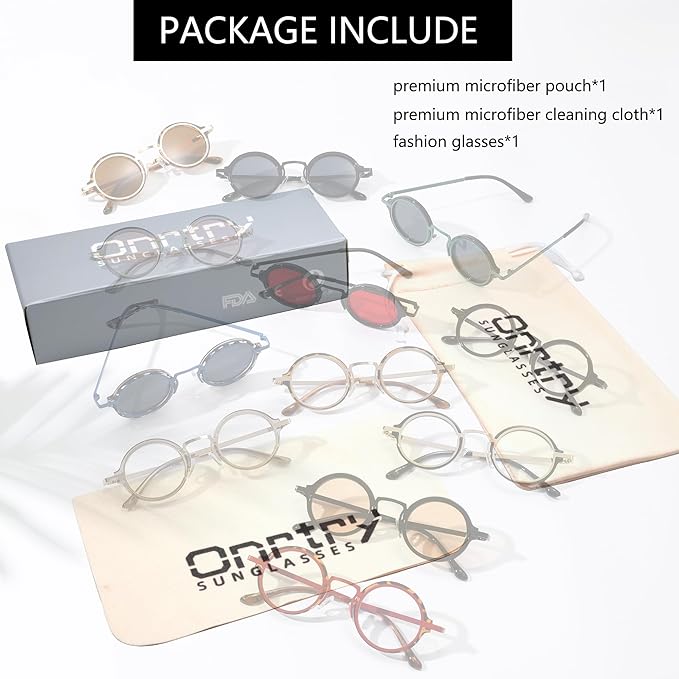 Onrtry Fashion Small Round Blue Light Blocking Glasses for Women Men Metal Frame Eyewear Glasses