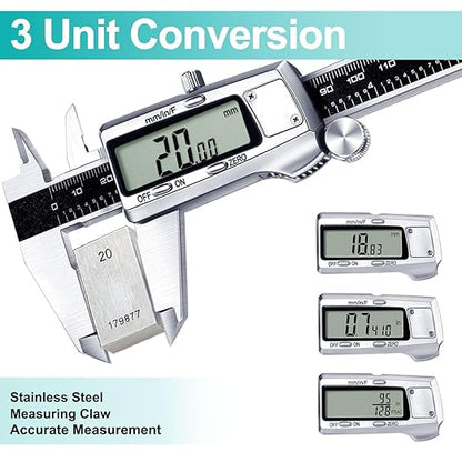 Kynup Digital Caliper, Caliper Measuring Tool, Micrometer Dial Vernier Caliper Digital, Full Turn Off, Stainless Steel, Switch from Inch Metric Fraction, Black(6Inch/150MM)