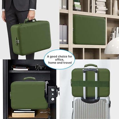ENGPOW 5200°F Fireproof Document Bag with Lock, Upgraded Heat Insulated Fireproof＆Waterproof Box 8 Layers Document Organizer, Portable Home Travel Safe Storage Box for Important Files, Laptop,Green