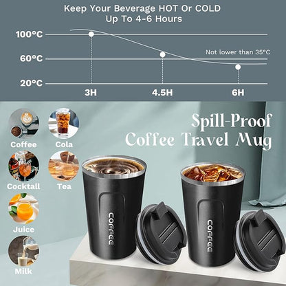 YINBAOGE Insulated Travel Coffee Mug, Spill & Leak Proof, Portable To Go Camping Stainless Steel Coffee Tumbler, Reusable Thermal Coffee Cup with Lid for Hot & Cold Drinks (2nd-Black, 17 OZ)