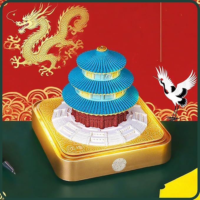 3D Time Piece Calendar 2026 DIY Calendars Tear Away Carving Art 3D Memo Pad Calendar With LED Lights sculpture artsy pads calendar notepad for Desktop Decor-Temple of Heaven