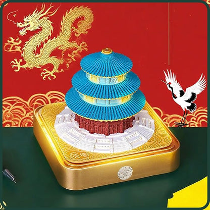3D Time Piece Calendar 2026 DIY Calendars Tear Away Carving Art 3D Memo Pad Calendar With LED Lights sculpture artsy pads calendar notepad for Desktop Decor-Temple of Heaven