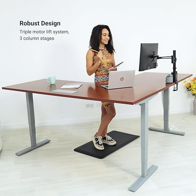 Progressive Desk Stand Up Height Adjustable Standing Desk - L Shaped 85" x 72" Corner Computer Rising Workstation Electric Table - Gray Frame, Bright Beech Top