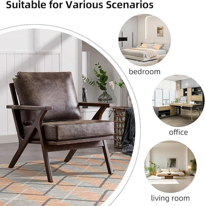 INZOY Mid-Century Modern Accent Chair Set of 2, Breathable PU Leather Living Room Chair and Soft Thick Padded Armchair for Living Room Bedroom Reception with Removable Upholstered Cushions, Dark Grey