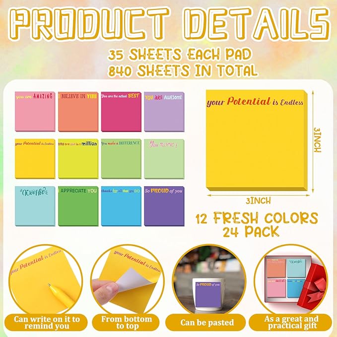 Yinder 12 Pcs Employee Appreciation Sticky Notes Xmas Gift Bulk Motivation Note Pads Mini Inspirational Note Gift for Teacher Nurse Staff Coworker Office Supply 3 x 3'' (Appreciation,Minimalist)