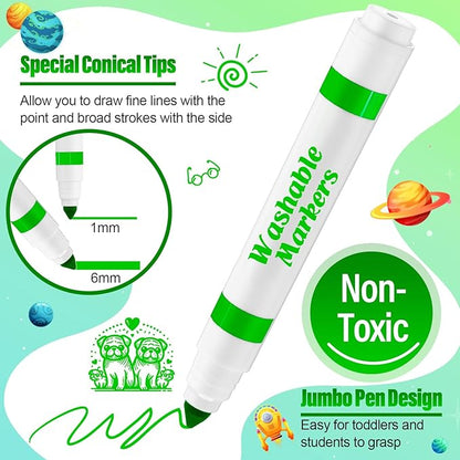 Janlaugh 24 Pcs Washable Markers Bulk Broad Line Markers Coloring Conical Tip Large pens for Kids art projects, Teachers, Students, Toddlers, Party Favors, Classrooms, Donations(Light Green)