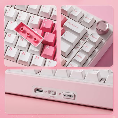 YUNZII B75 PRO Wireless Mechanical Keyboard,75% Layout with Knob,Hot Swap Gasket Structure,Creamy Pre-lubed Switches,RGB Backlit,Bluetooth/Type-C/2.4G for Win/Mac (White, Milk Switch)