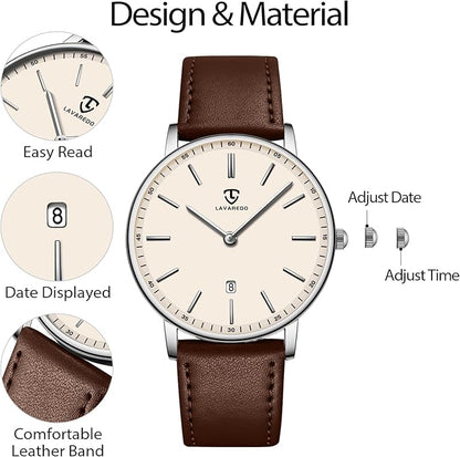 BEN NEVIS Watch, Mens Watch, Minimalist Fashion Simple Wrist Watch Analog Date with Leather Strap