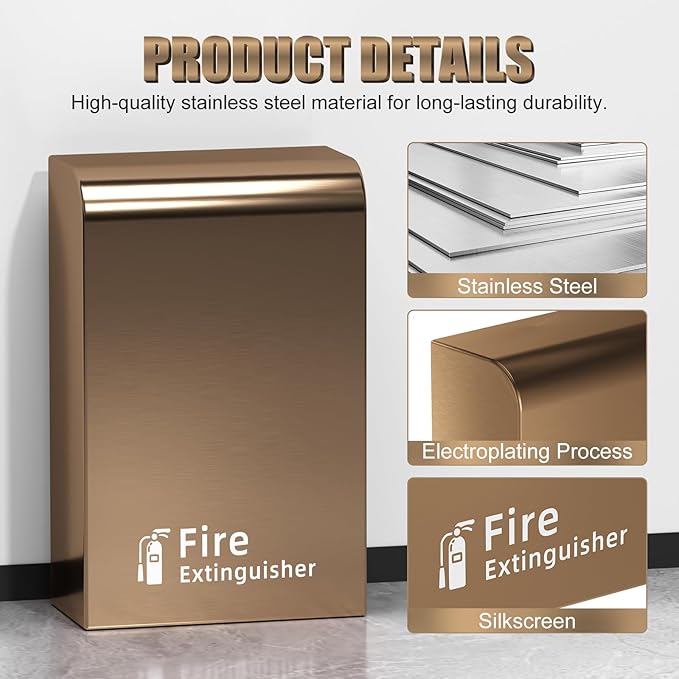 Fire Extinguisher Cabinet Floor Standing, Stainless Steel Fire Extinguisher Box, Suitable for Shopping Malls and Hotels, Can Accommodate Two 10 Pound Fire Extinguishers (Rose Gold)