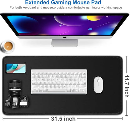 Large Extended Gaming Mouse Pad, Water Resist Non-Slip Mousepad Rubber Base Long Desk Mouse Pad with Stitched Edges, Computer Keyboard Mouse Mat for Gaming, Office & Home, 31.5 x 11.7 in, Black